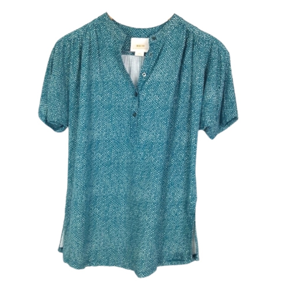 Anthropologie Maeve Teal Print Top